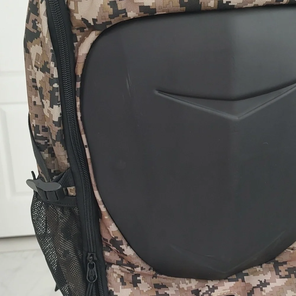 OIWAS Large Hardshell Front Camouflage Backpack Used Once Black Tan Brown Hard